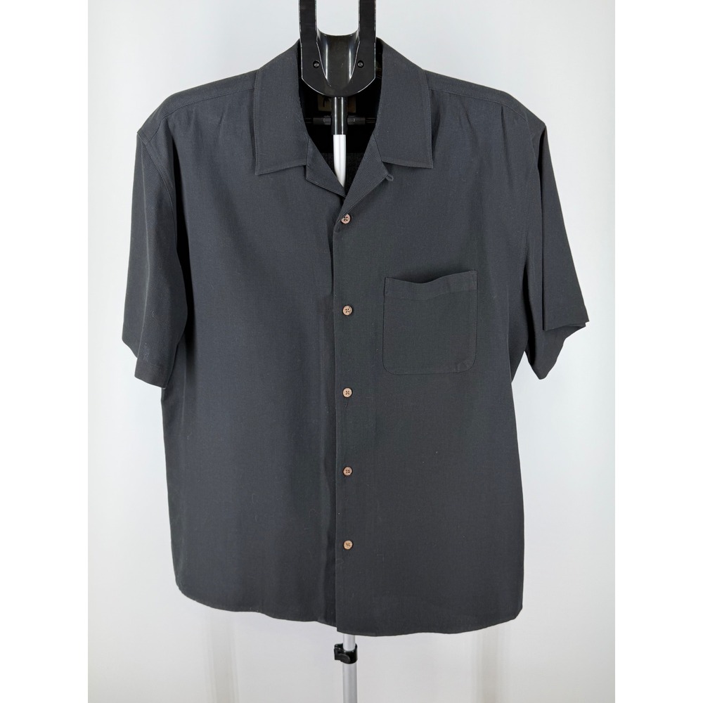 Vintage Silk Circa 1963 Men Black 100% Silk Short Sleeve Camp Shirt Large L